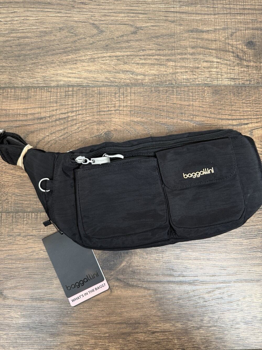 Baggallini Modern Everywhere Waistpack Sling Black Nylon Belt Bag Black NWT